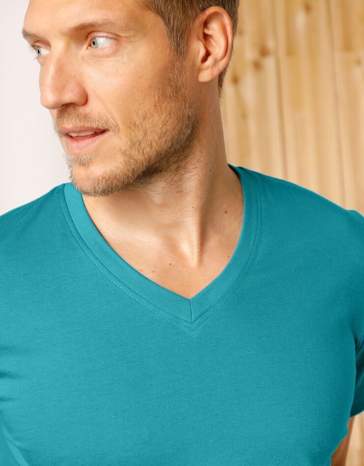 Tee-shirt col V manches courtes - lot de 3 (turquoise + bordeaux + marine)