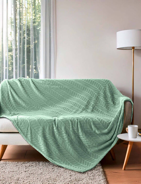 Plaid polaire reli&eacute;f&eacute; toucher peluche  (vert sauge)