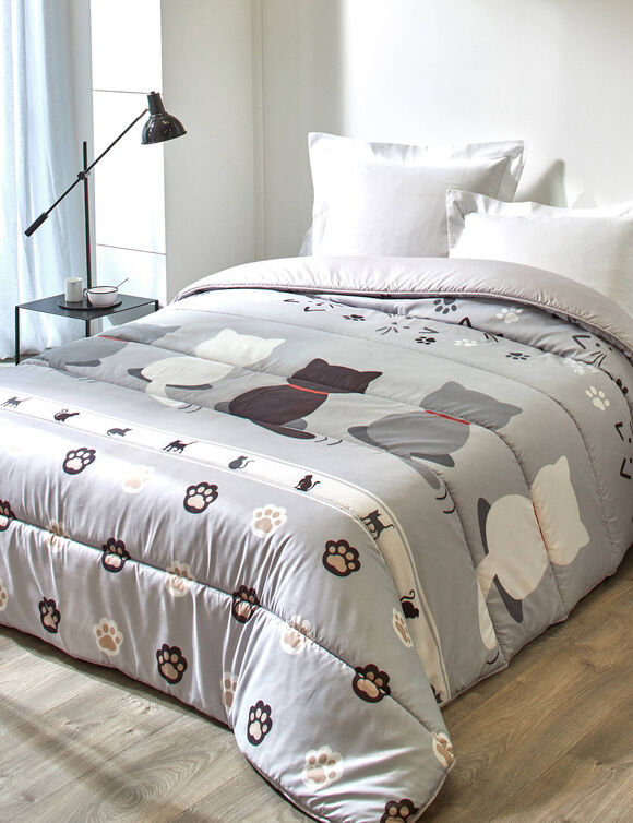 Couette microfibre imprim&eacute;e Chat 400g/m&sup2; (blanc)