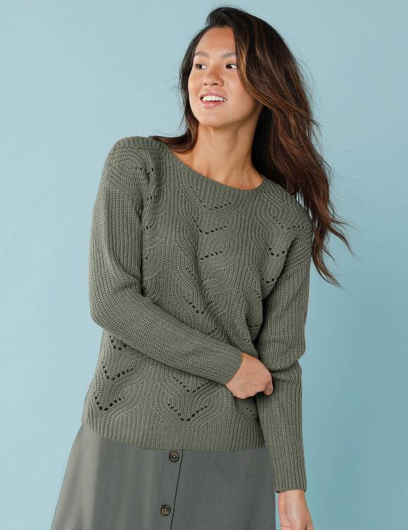 Pull sp&eacute;cial petites, maille perl&eacute;e (kaki)