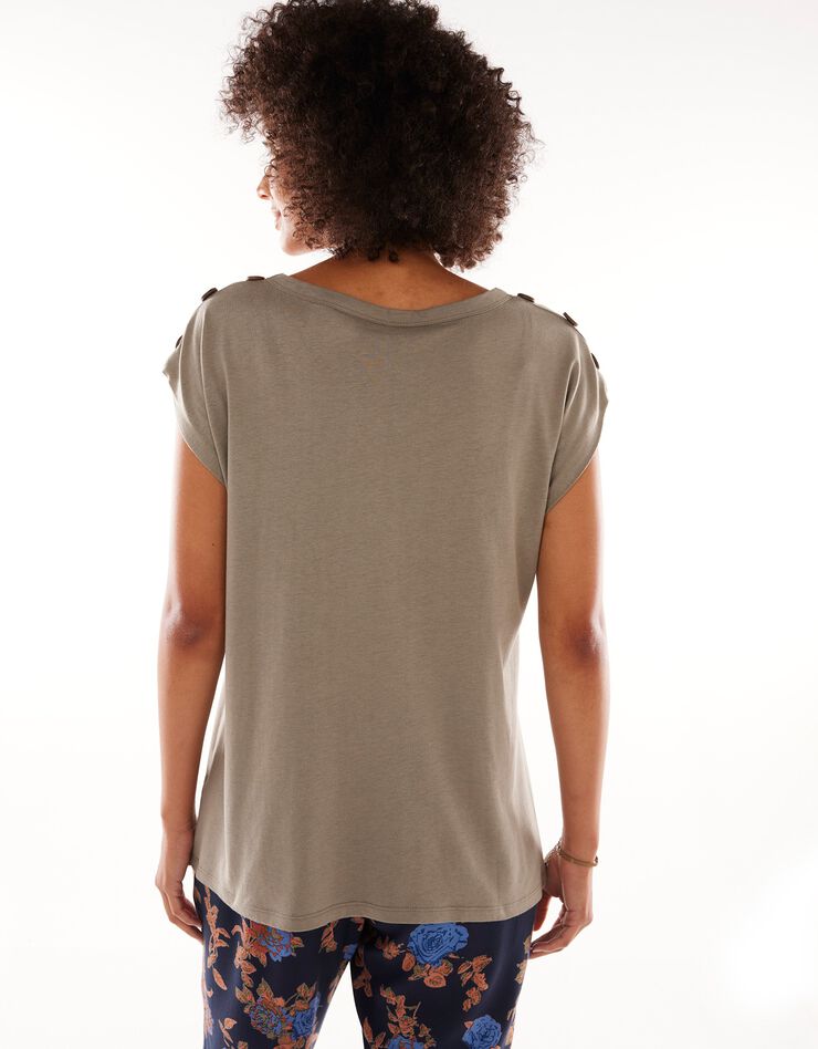 Tee-shirt uni détail boutonné maille jersey (kaki clair)