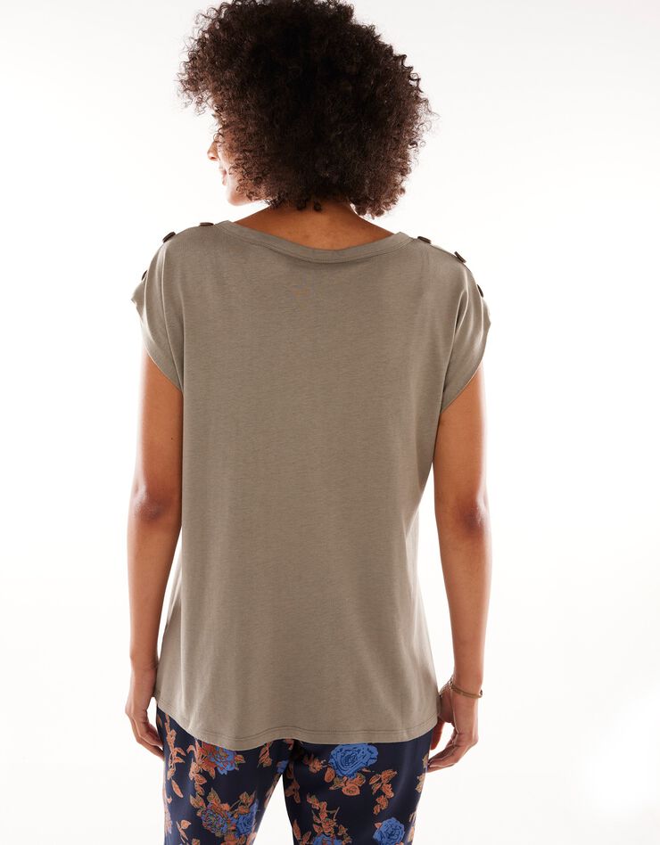 Tee-shirt uni détail boutonné maille jersey (kaki clair) Tee-shirt uni détail boutonné maille jersey (kaki clair)