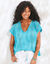 Blouse macramé, crépon coton (bleu turquoise)