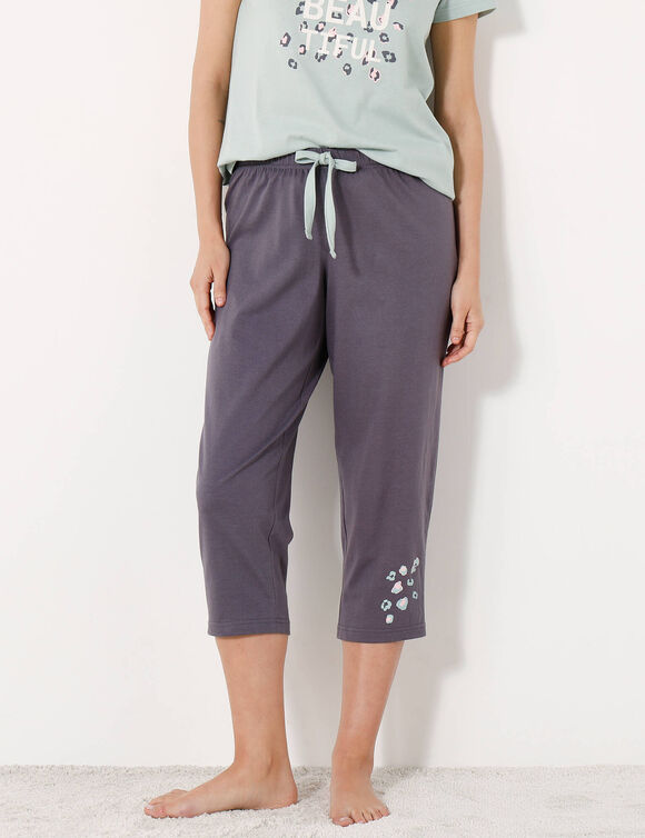 Pantacourt pyjama Beautiful uni imprimé placé (gris anthracite)