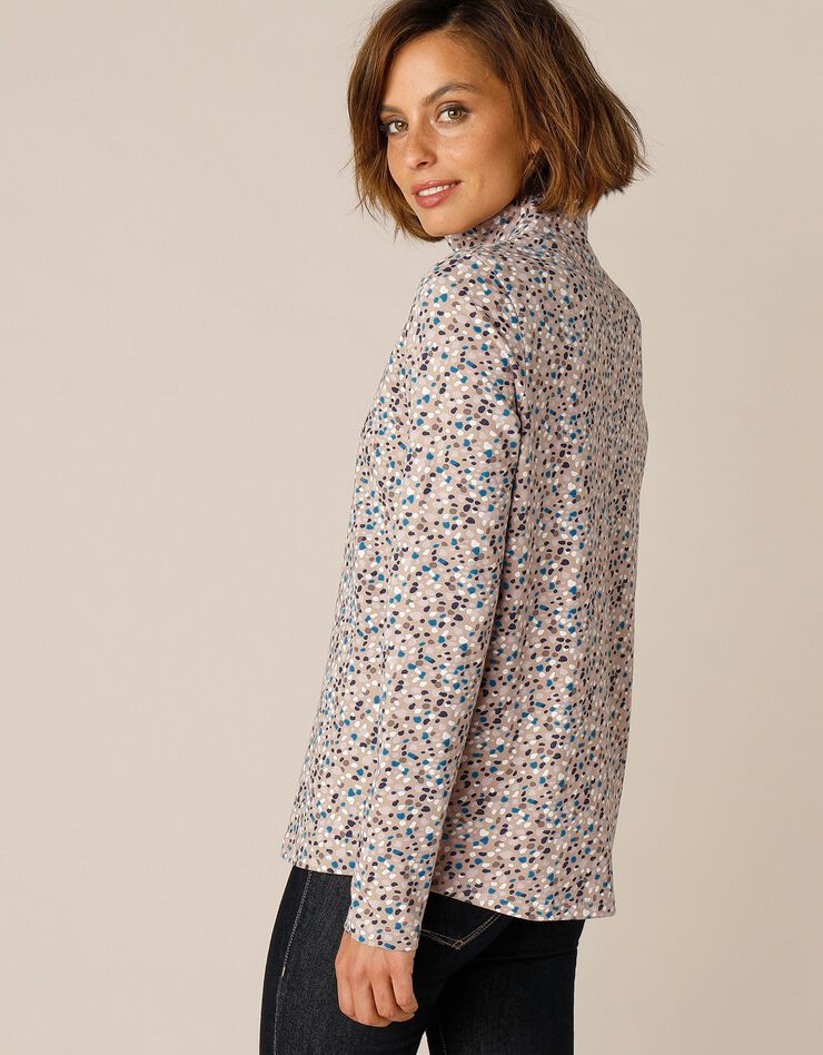 Tee-shirt col montant zippé imprimé (taupe) Tee-shirt col montant zippé imprimé (taupe)