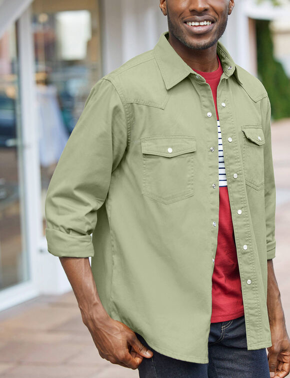 Chemise pressionnée manches longues en jean (kaki)