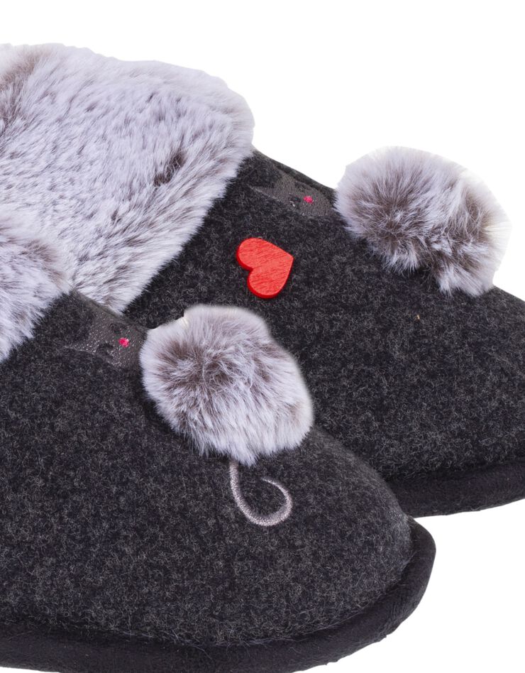 Chaussons mules plates chat fantaisie (marine) Chaussons mules plates chat fantaisie (marine)