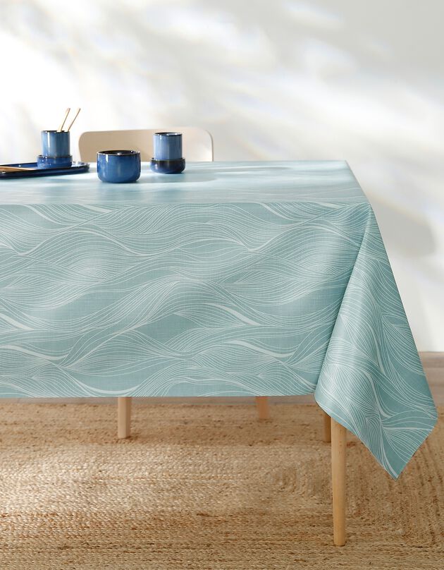Nappe toile cirée imprimée vagues (bleu)