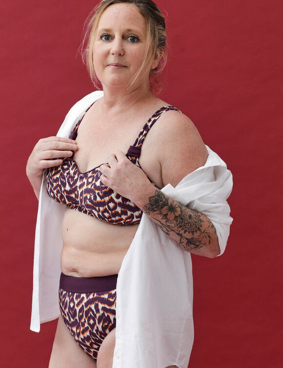 Haut de maillot de bain sans armatures ligne post-op&eacute;ratoire Araminda (&eacute;cru / prune)