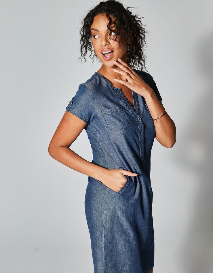 Robe col tunisien, denim léger (stone)