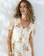 Robe courte imprimé floral, voile fils brillants (écru / rose)
