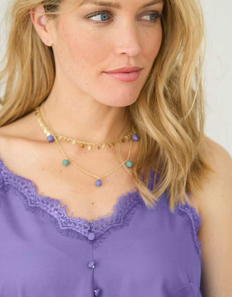 Collier multirangs doré (parme / vert) Collier multirangs doré (parme / vert)