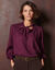 Blouse &agrave; lavalli&egrave;re, manches longues, unie (bordeaux)