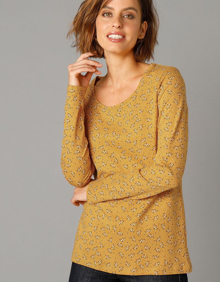 Tee-shirt imprimé manches longues jersey coton bio (miel)