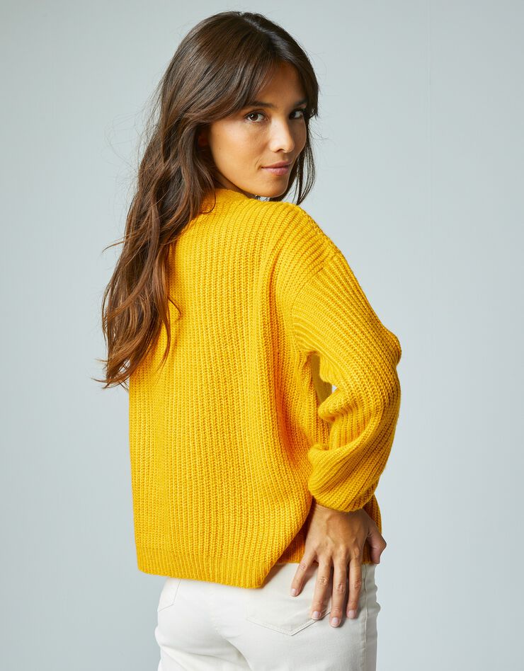 Gilet boutonné côtes anglaises col V (jaune) Gilet boutonné côtes anglaises col V (jaune)