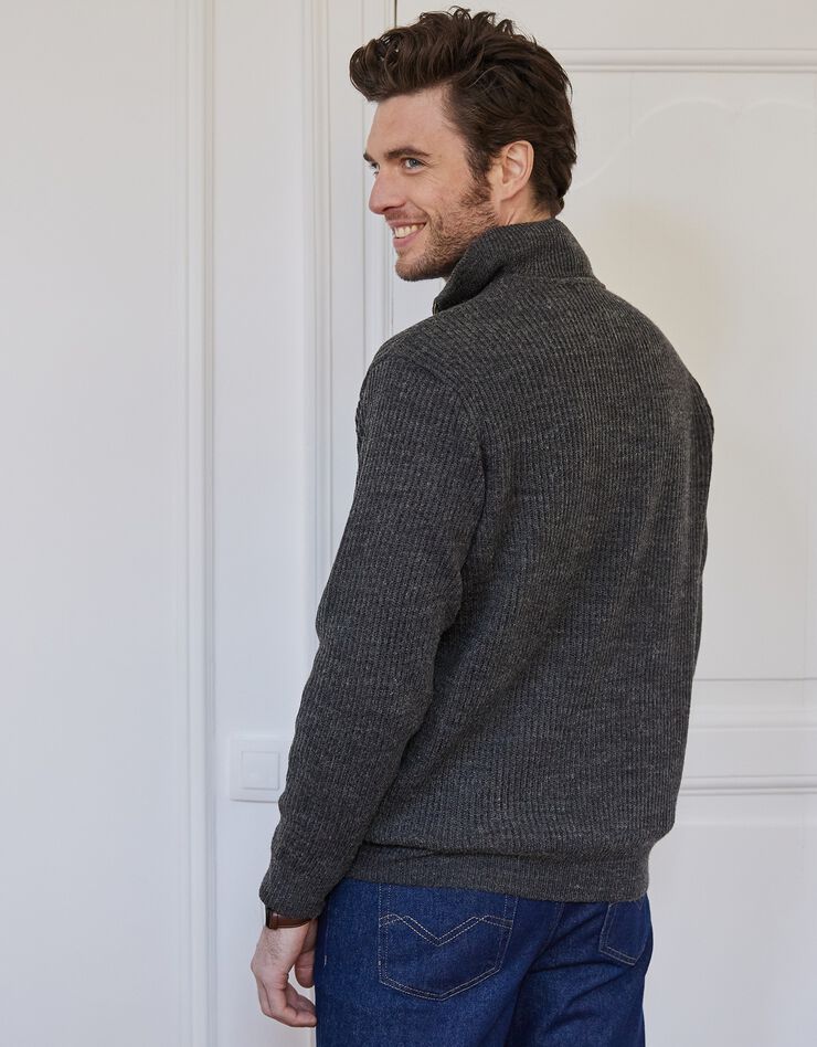 Pull col camionneur côte anglaise 30% laine (gris anthracite)