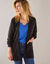 Gilet long porter ouvert, maille anglaise toucher doux (noir)