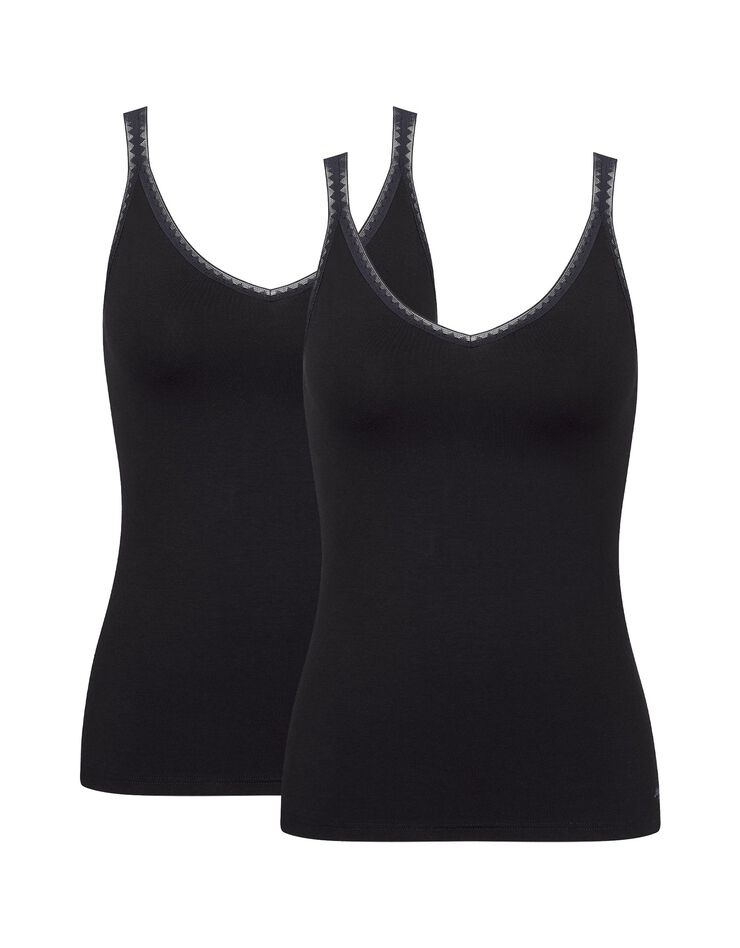 Caraco fines bretelles coton biologique - Lot de 2 (noir) Caraco fines bretelles coton biologique - Lot de 2 (noir)