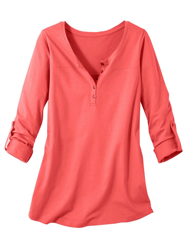 Tee-shirt col tunisien uni (corail) Tee-shirt col tunisien uni (corail)