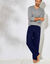 Pantalon pyjama uni + carreaux bas droits - lot de 2 (bleu + marine)