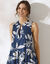 Robe courte imprimée sans manches (bleu / écru)
