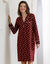 Chemise de nuit col tailleur manches longues, imprim&eacute; floral (bordeaux)