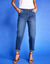 Jean stretch coupe mom confort, taille élastiquée (stone)