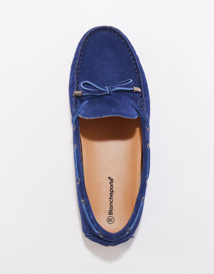 Mocassins en cuir ultra-souple à liens (bleu)