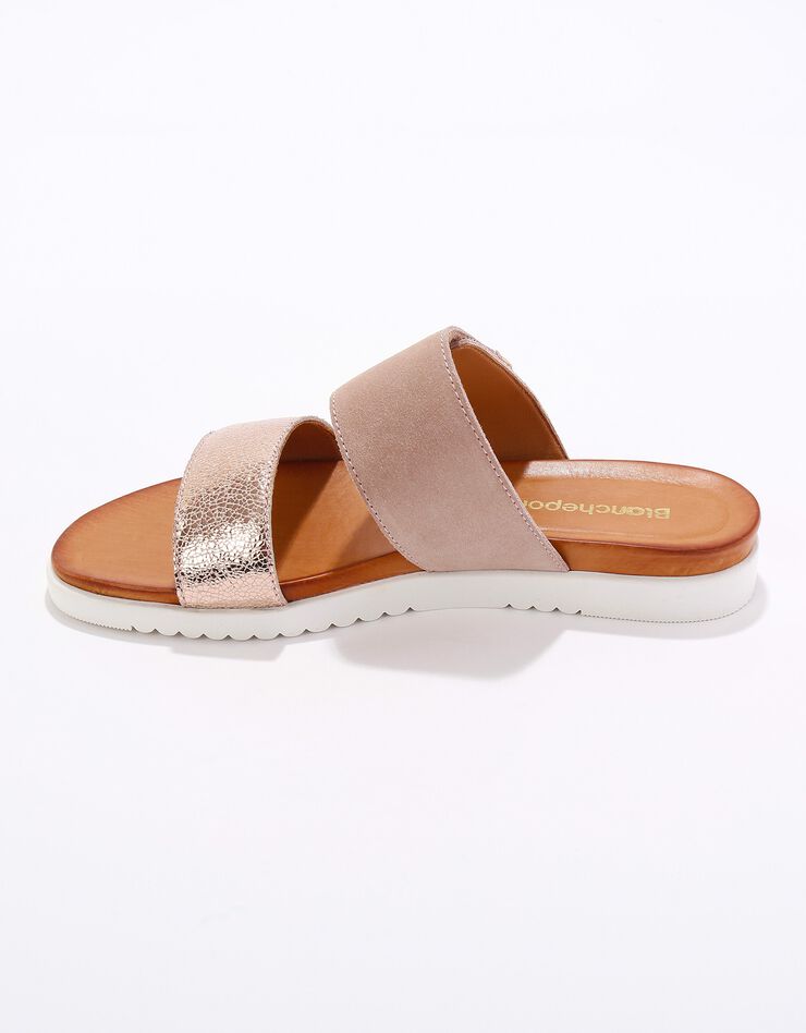 Mules scratchées largeur confort à ouverture totale, cuir irisé (beige)