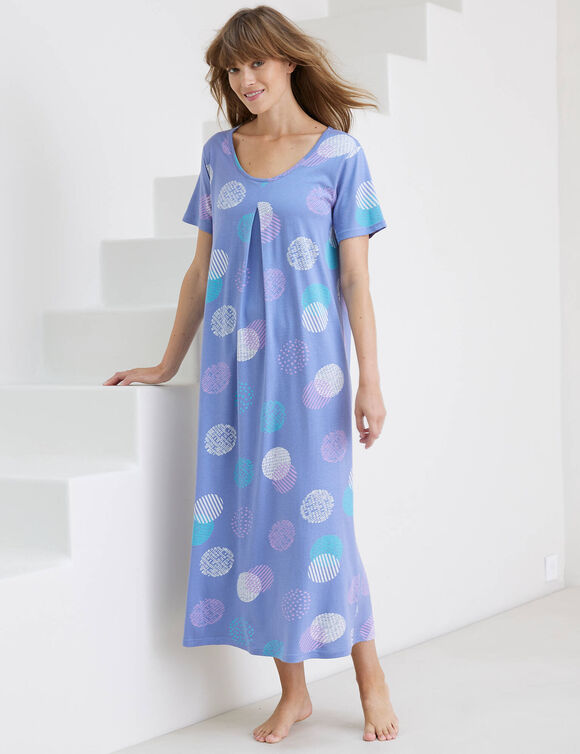 Chemise de nuit longue imprimée graphique (bleu jean)