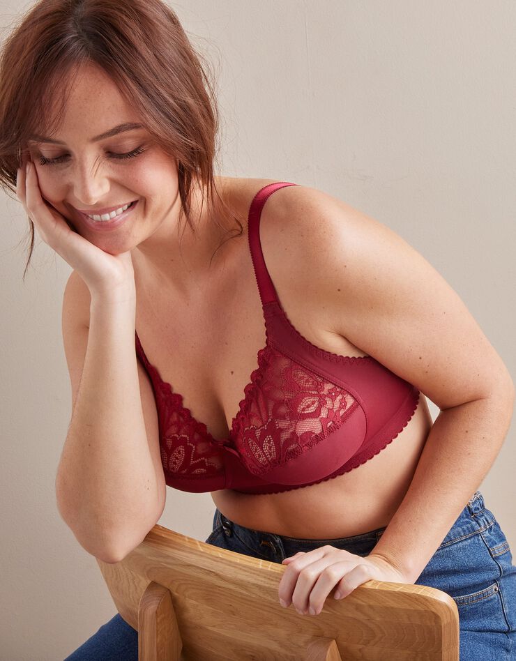 Soutien-gorge emboîtant dentelle et maille satinée - sans armatures (rouge) Soutien-gorge emboîtant dentelle et maille satinée - sans armatures (rouge)