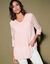 Blouse unie col V manches 3/4 macramé (rose pâle)