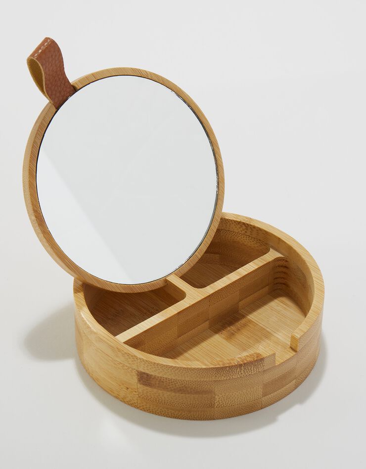 Boîte de rangement avec miroir de maquillage (bois)