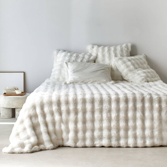 Couvre-lit et taie d'oreiller, aspect fourrure.  (écru)