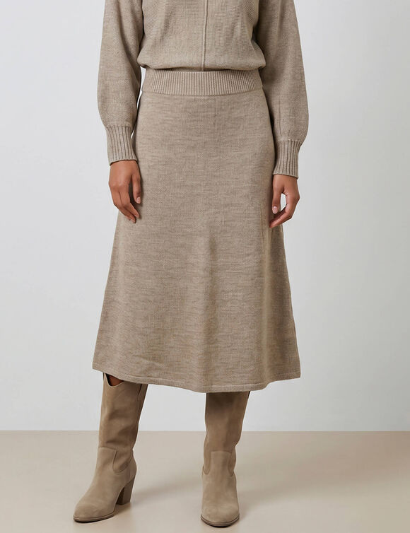 Jupe longue &eacute;vas&eacute;e en maille, toucher doux (beige chin&eacute;)