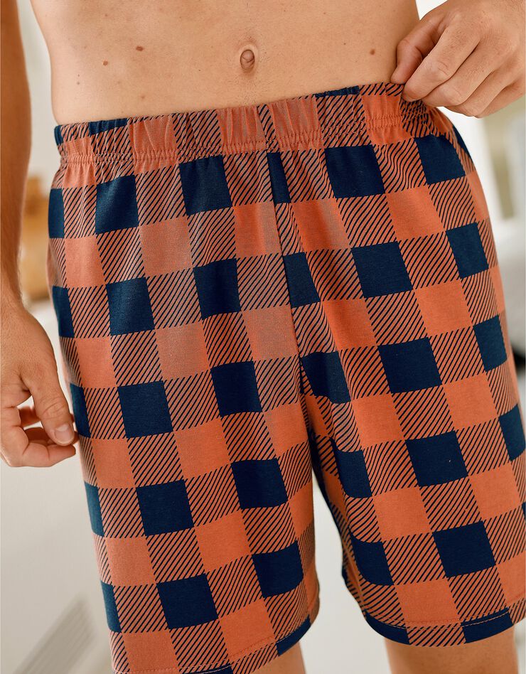 Pyjashort coton carreaux manches courtes (abricot)