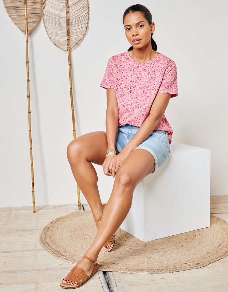 Tee-shirt manches courtes imprimé (corail / violine) Tee-shirt manches courtes imprimé (corail / violine)