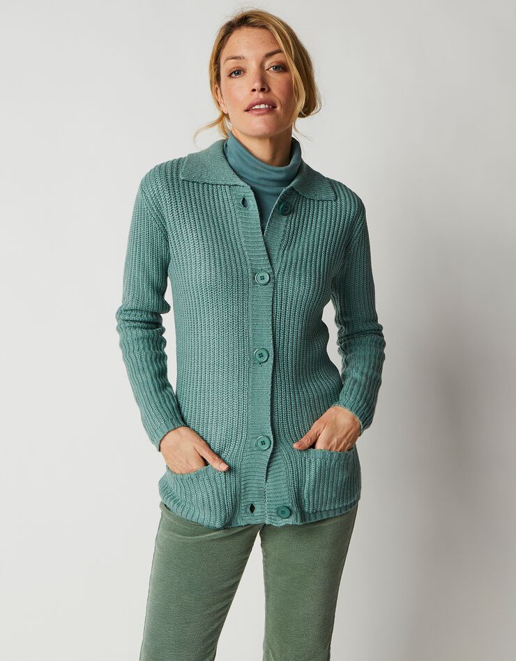 Gilet boutonné maille anglaise (vert jade) Gilet boutonné maille anglaise (vert jade)