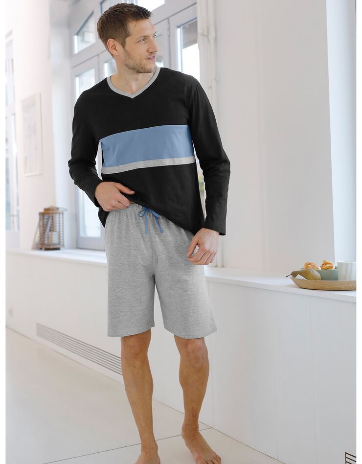 Tee-shirt pyjama rayé manches longues (noir) Tee-shirt pyjama rayé manches longues (noir)