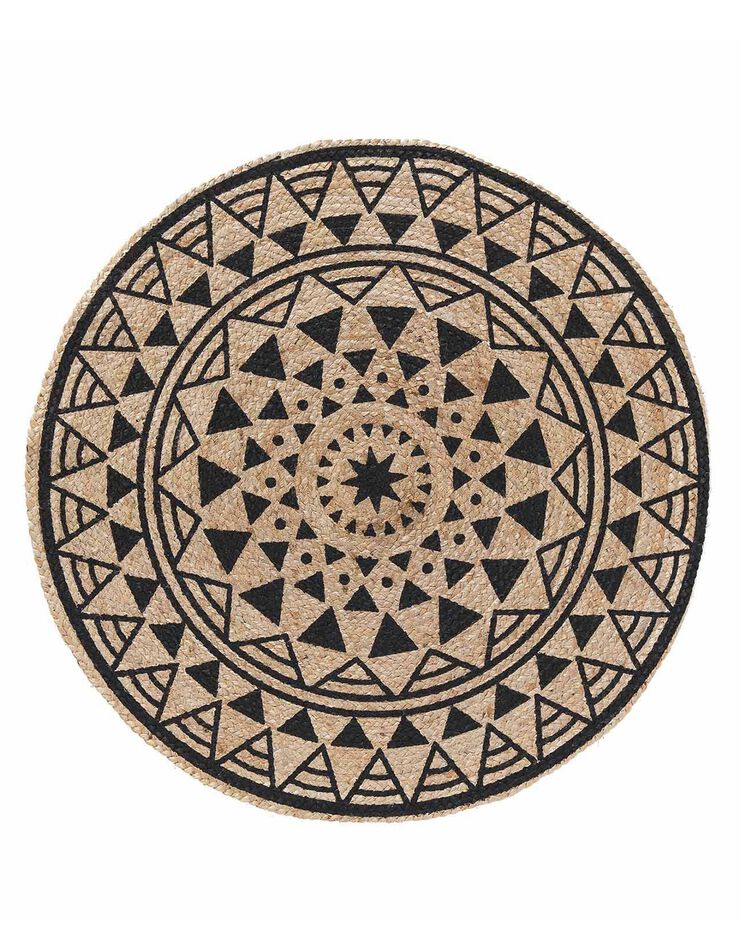 Tapis rond en jute imprimé noir (noir / naturel)