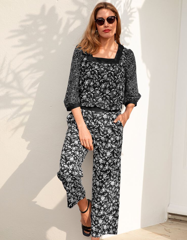 Blouse col carré imprimée (noir / blanc) Blouse col carré imprimée (noir / blanc)