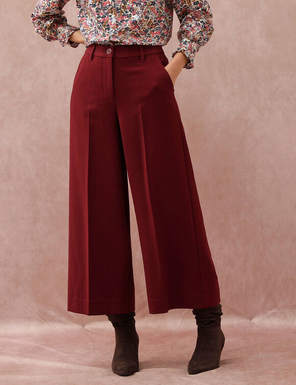 Pantalon taille haute, effet jupe-culotte (bordeaux)