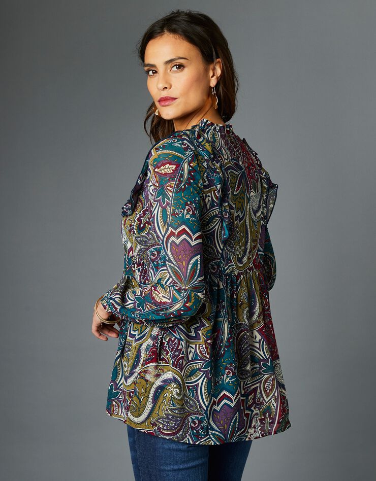 Blouse imprimée à volants (vert / bleu) Blouse imprimée à volants (vert / bleu)