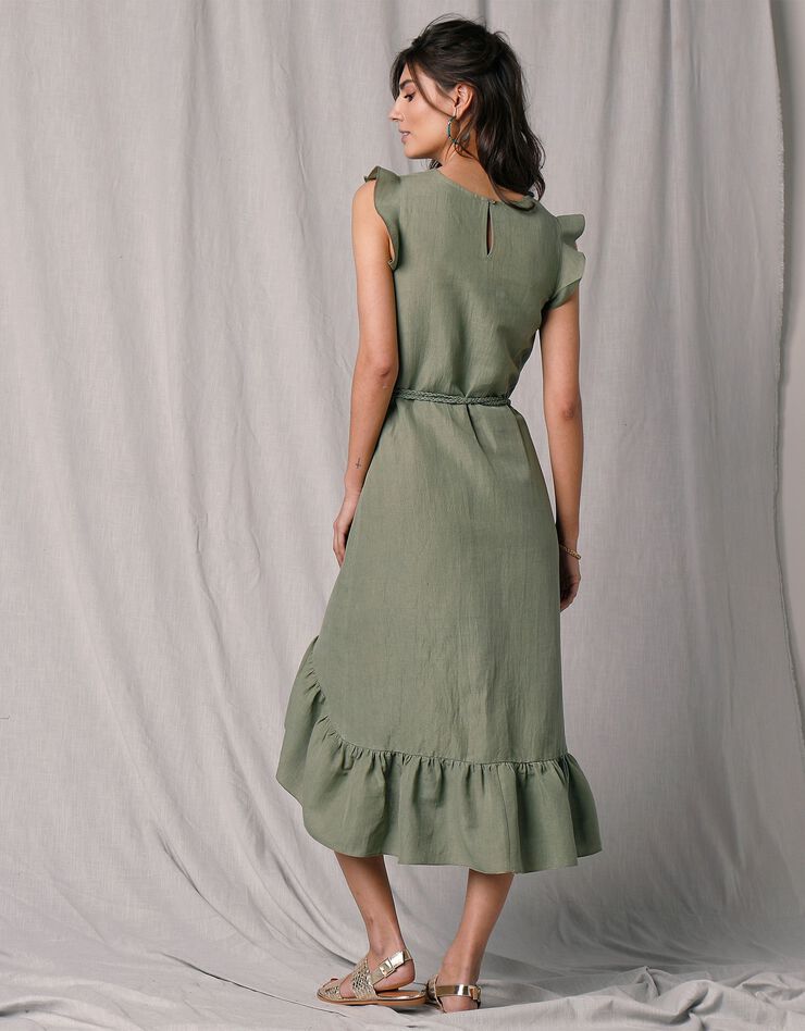 Robe volantée asymétrique coton et lin (kaki) Robe volantée asymétrique coton et lin (kaki)