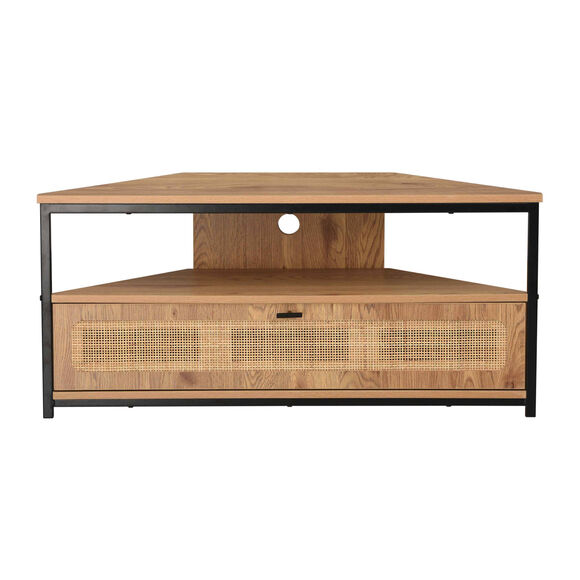 Meuble TV d'angle bois et rotin (bois)