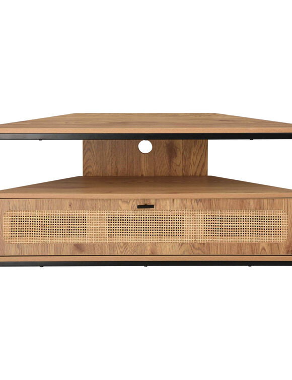 Meuble TV d'angle bois et rotin (bois)