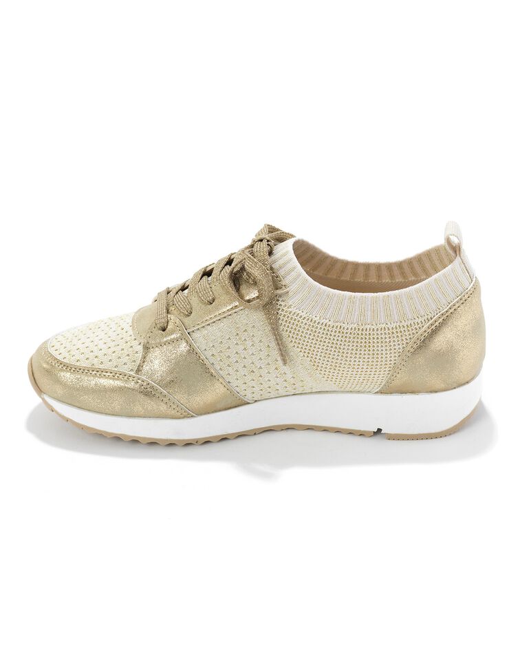 Baskets compensées à enfiler, en maille irisée (beige doré)