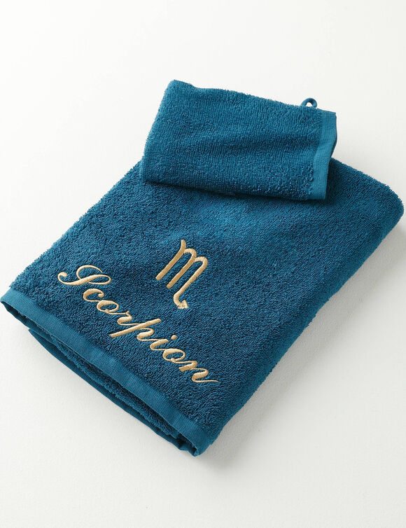 Serviettes de bain brodées Scorpion - 420g/m2 (bleu paon)