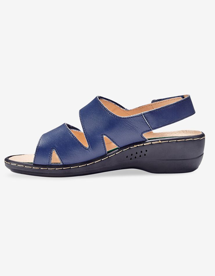 Sandales compensées en cuir - largeur confort (marine) Sandales compensées en cuir - largeur confort (marine)