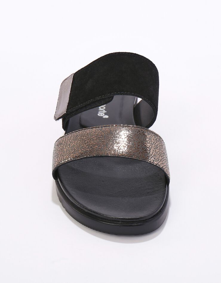 Mules scratchées largeur confort à ouverture totale, cuir irisé (noir)